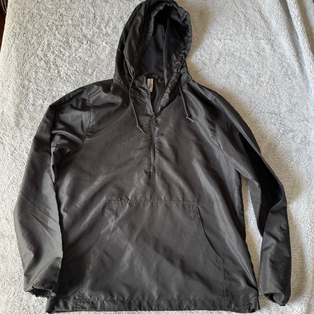 Black Windbreaker Anorak‎ Half Zip Lightweight Hooded Jacket Streetwear